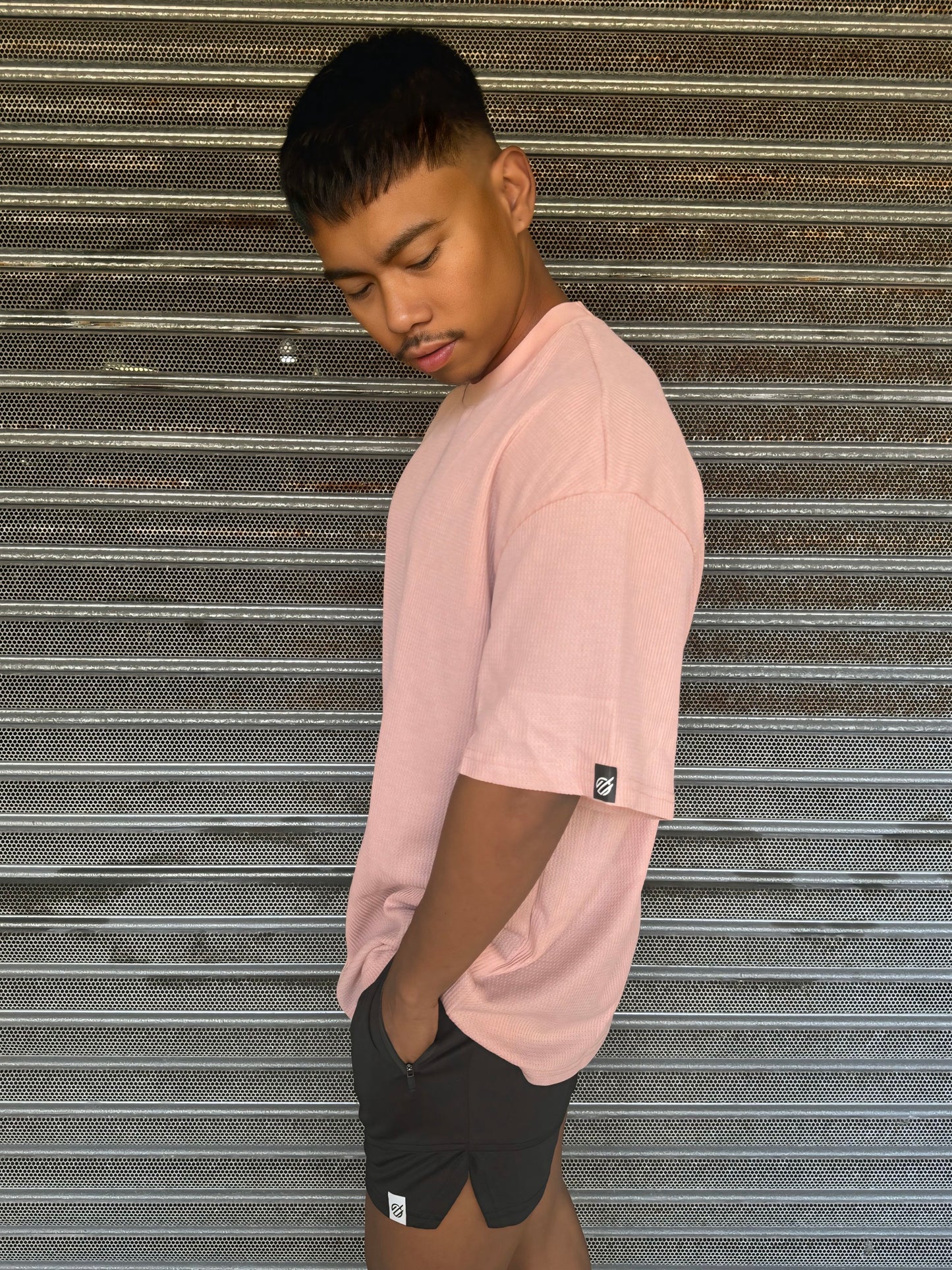 CR WOVEN TEE in DUSTY CORAL