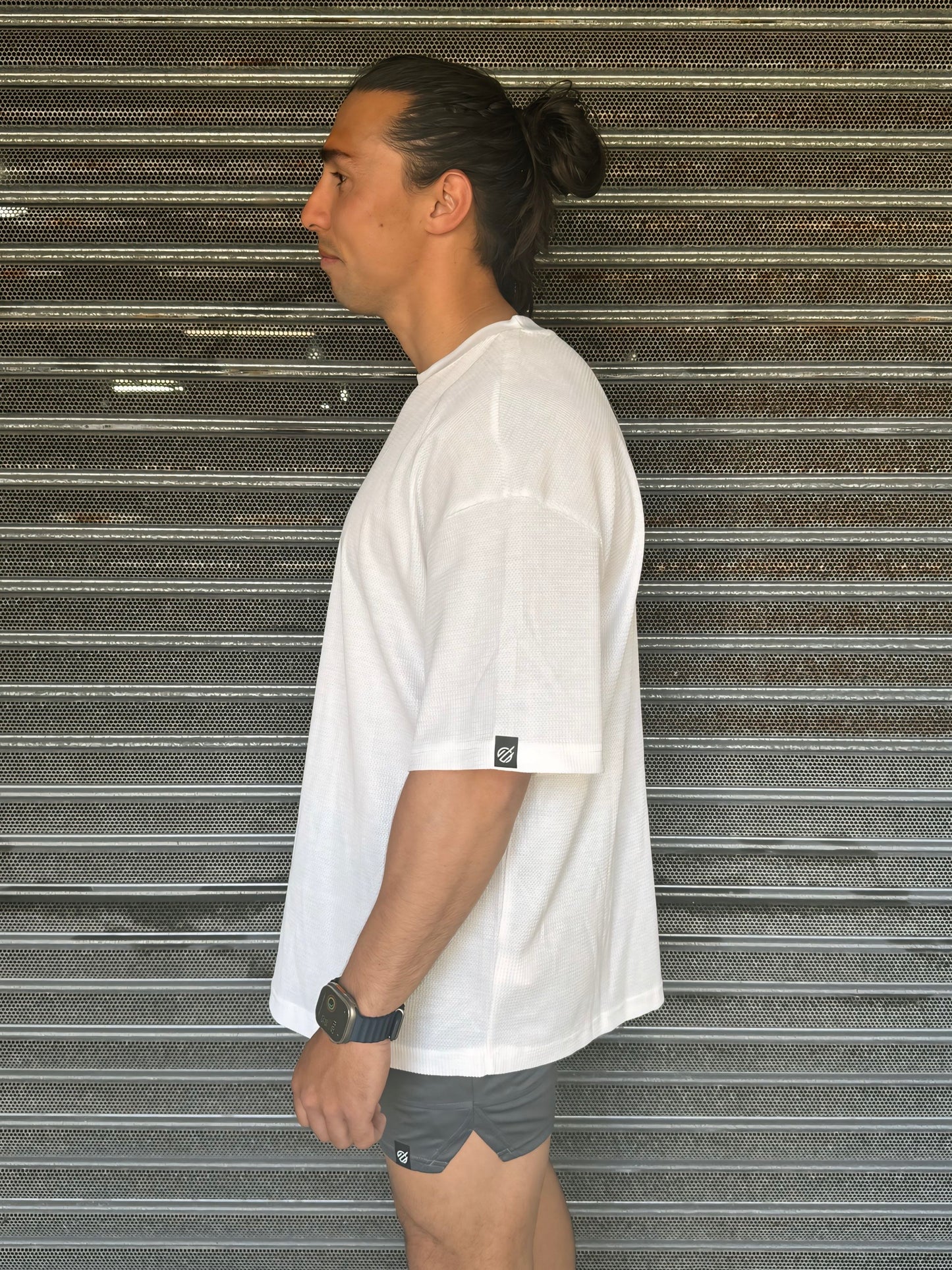 CR WOVEN TEE in WHITE