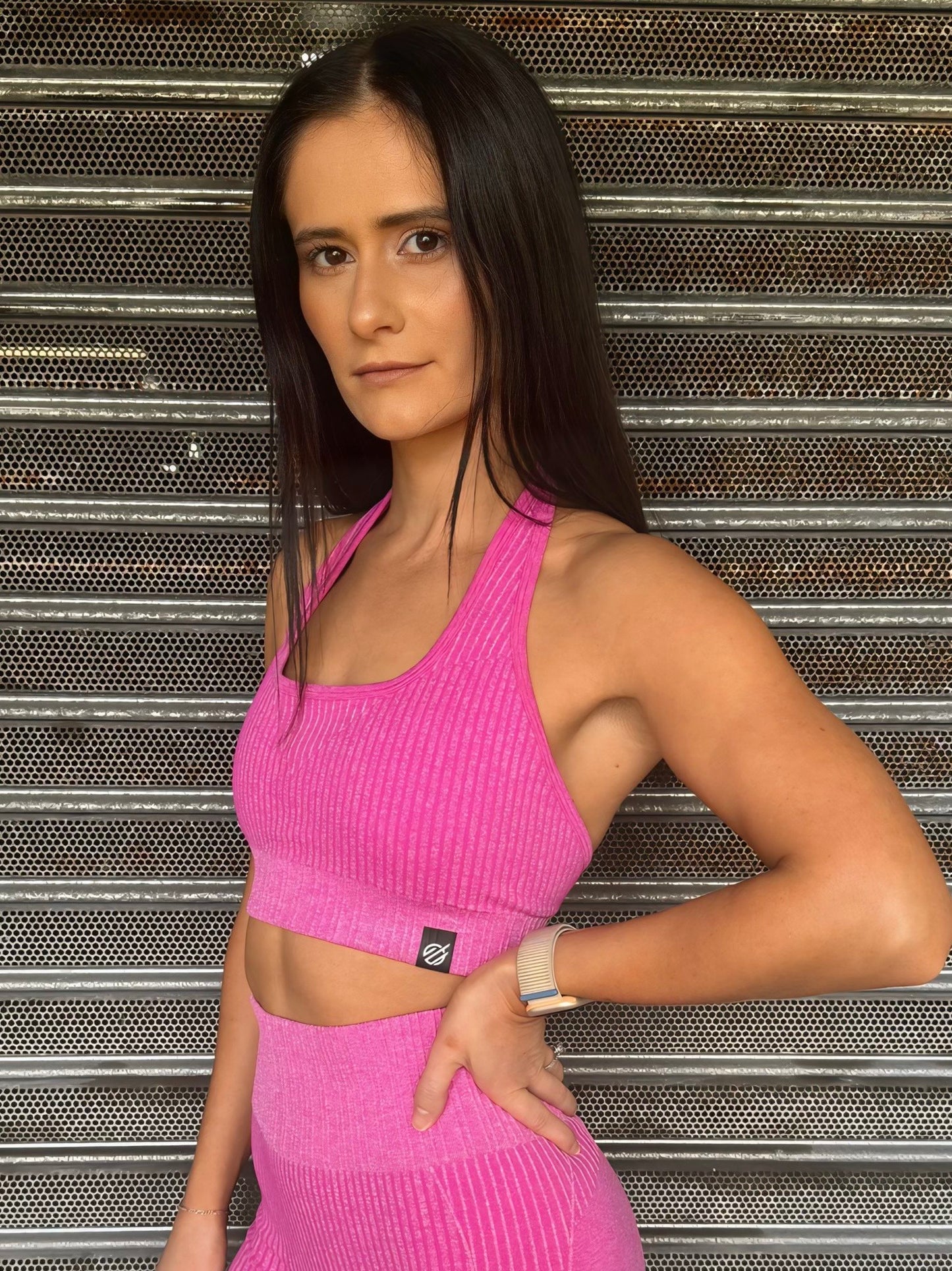 BUTTER RIBBED SPORTS BRA in Bubblegum Pink