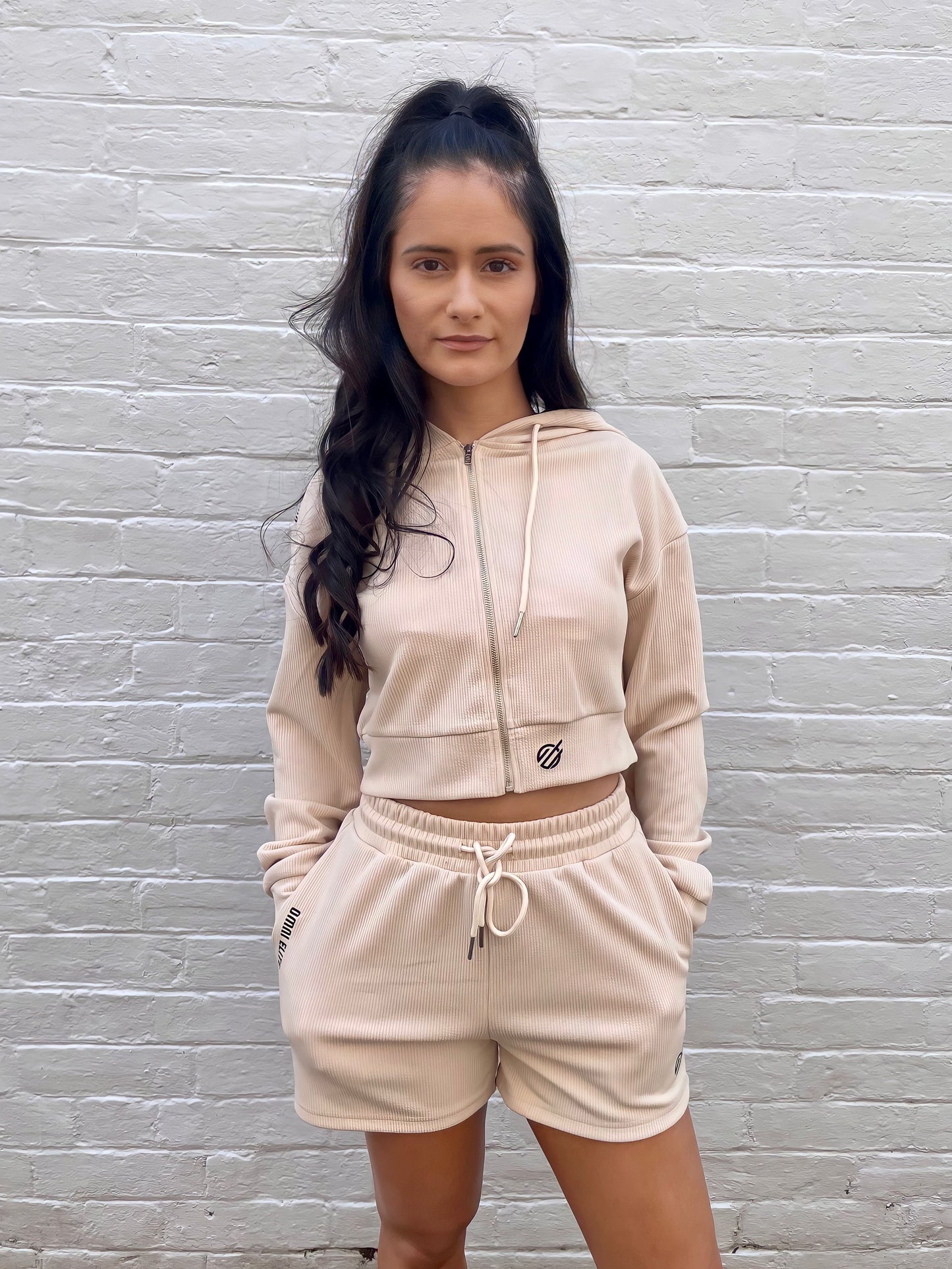 TRACK CROPPED HOOD in BEIGE
