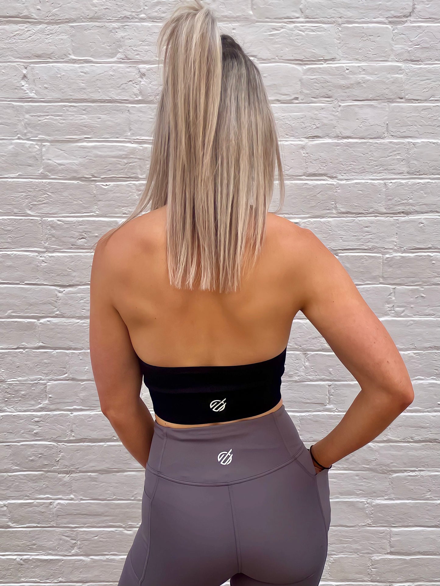 RIB HALTER SPORTS BRA in BLACK