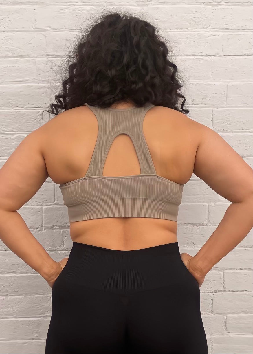 RIB SPORTS BRA in MOCHA