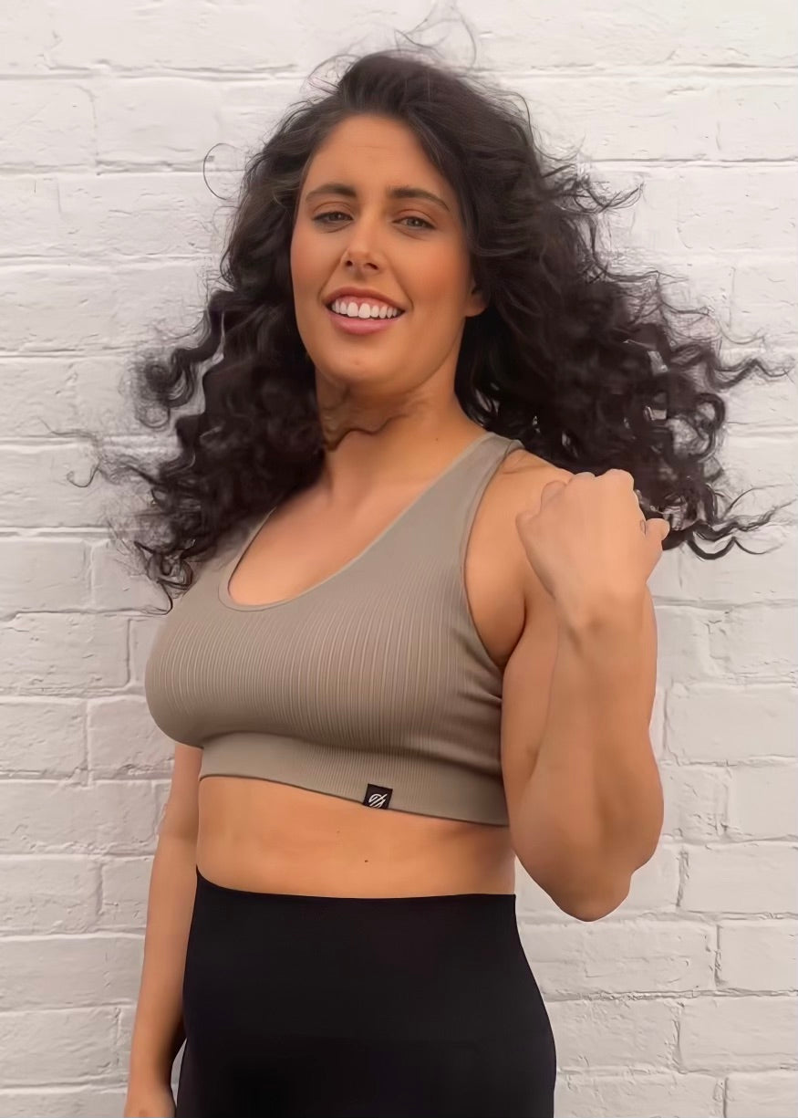 RIB SPORTS BRA in MOCHA