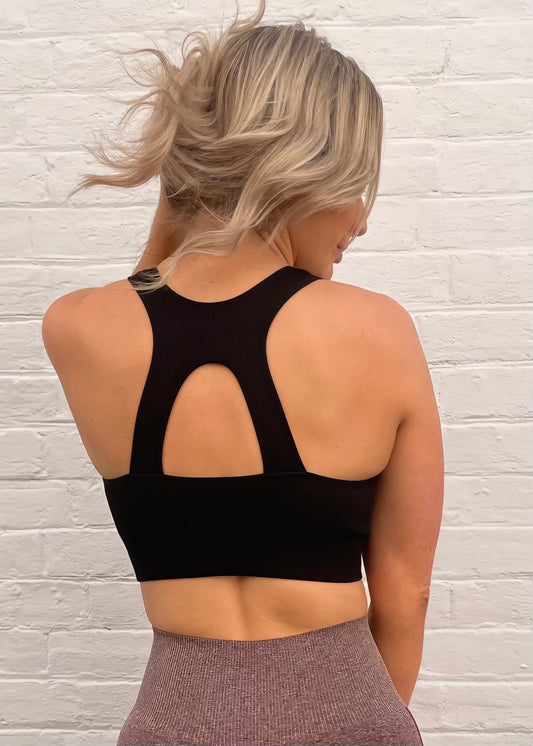 RIB SPORTS BRA in BLACK