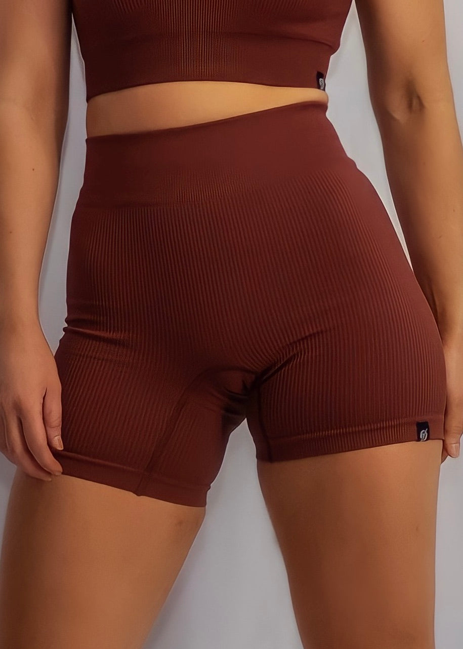 RIBBED COLLECT BIKE SHORTS in Coffee