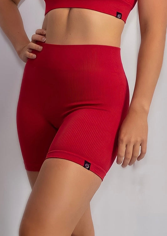 RIBBED COLLECT BIKE SHORTS in Red