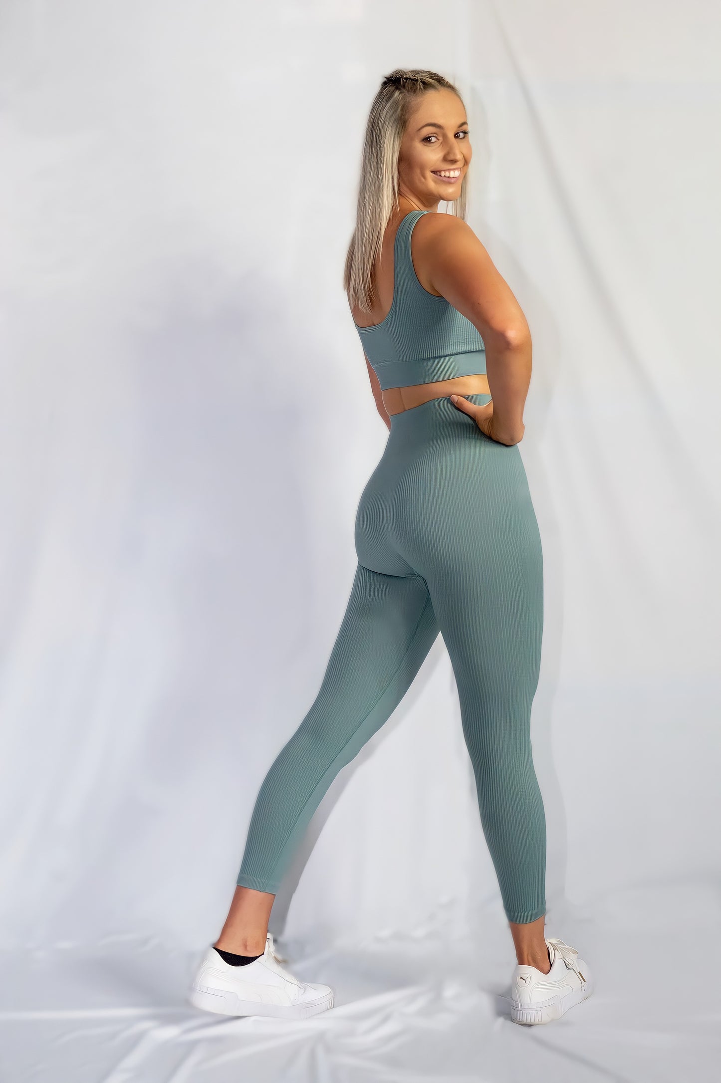 RIBBED COLLECT LEGGINGS in Dusty Blue