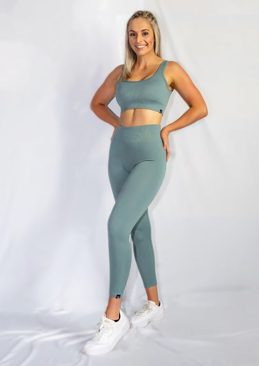 RIBBED COLLECT LEGGINGS in Dusty Blue