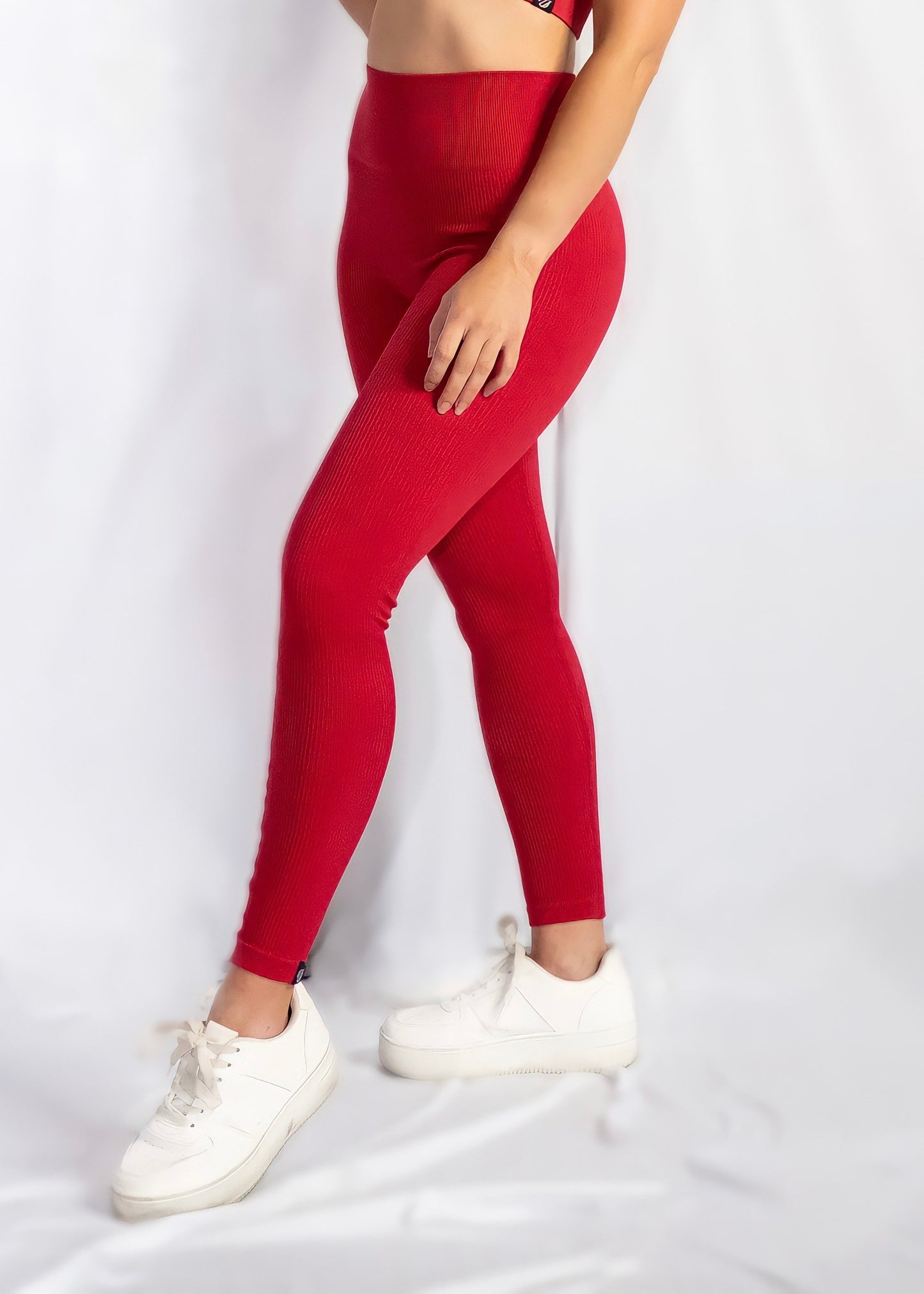 RIBBED COLLECT LEGGINGS in Red