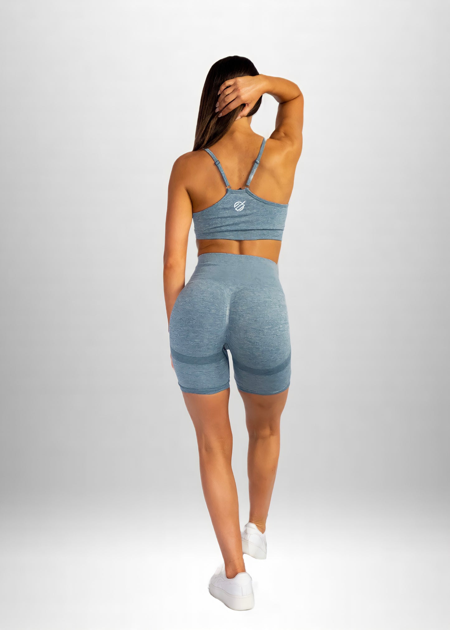 SEAMLESS KNIT CRUNCH BIKE SHORTS in Blue Grey