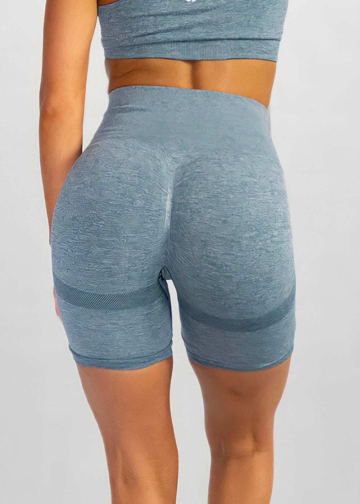 SEAMLESS KNIT CRUNCH BIKE SHORTS in Blue Grey