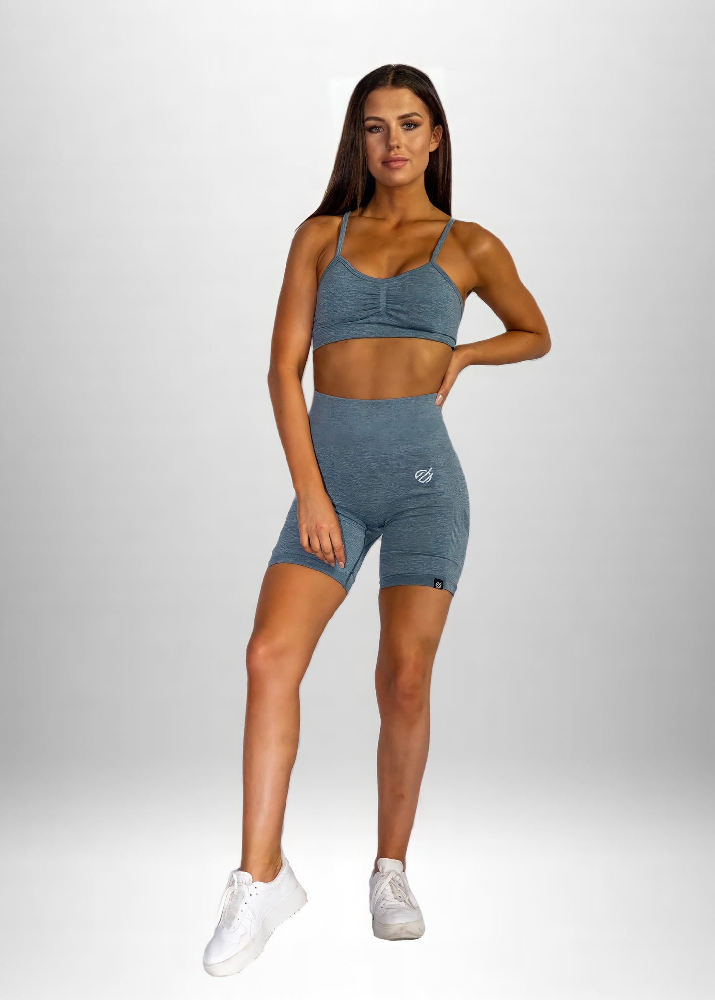 SEAMLESS KNIT CRUNCH BIKE SHORTS in Blue Grey