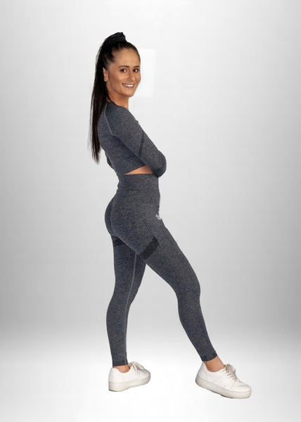 Seamless Knitted Sports Leggings - Grey