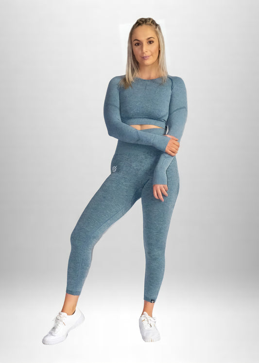 SEAMLESS KNIT CRUNCH LEGGINGS in Blue Grey